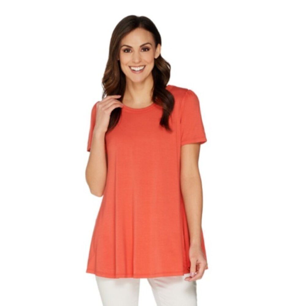 NWOT LOGO by Lori Goldstein Rayon 230 Swing Top with Shirred Sleeve | Size XS